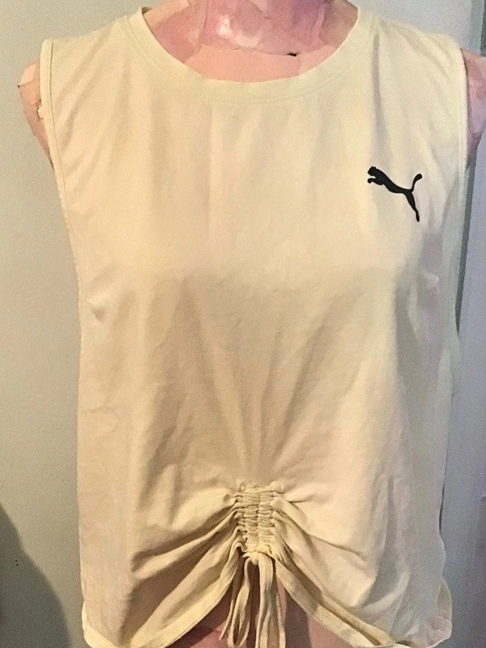 Puma Women's Ruched Muscle Tee in Cream Size XL Like New